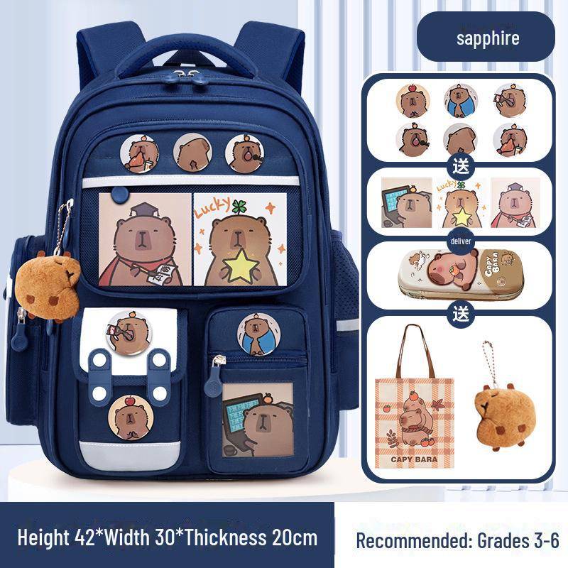 Capybara Schulranzen: Süßer Rucksack mit großem Fassungsvermögen für Jungen und Mädchen in der Grundschule large königsblau von Joom DACH