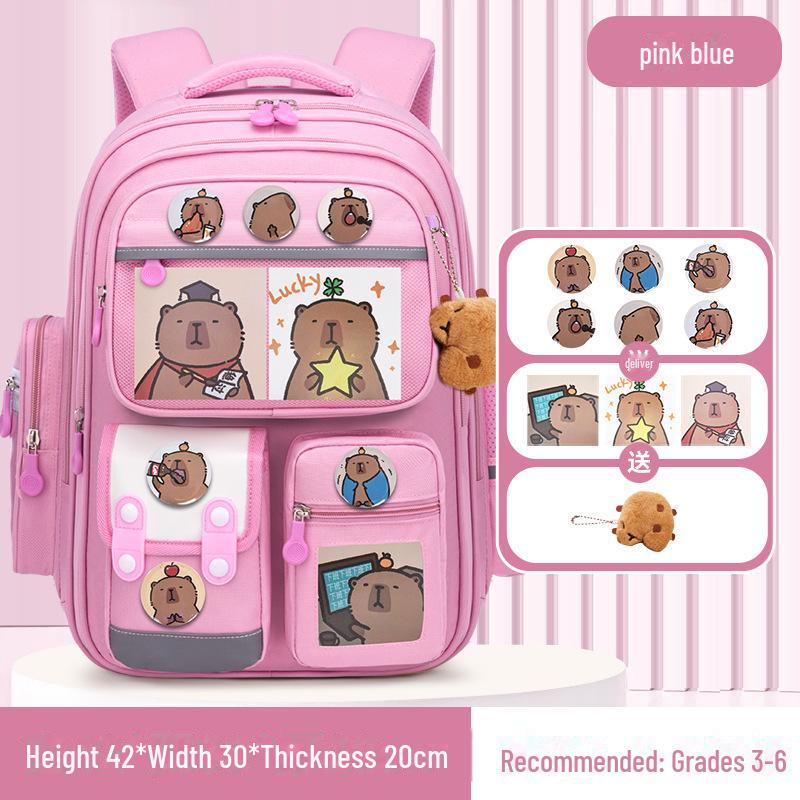 Capybara Schulranzen: Süßer Rucksack mit großem Fassungsvermögen für Jungen und Mädchen in der Grundschule large rosa von Joom DACH