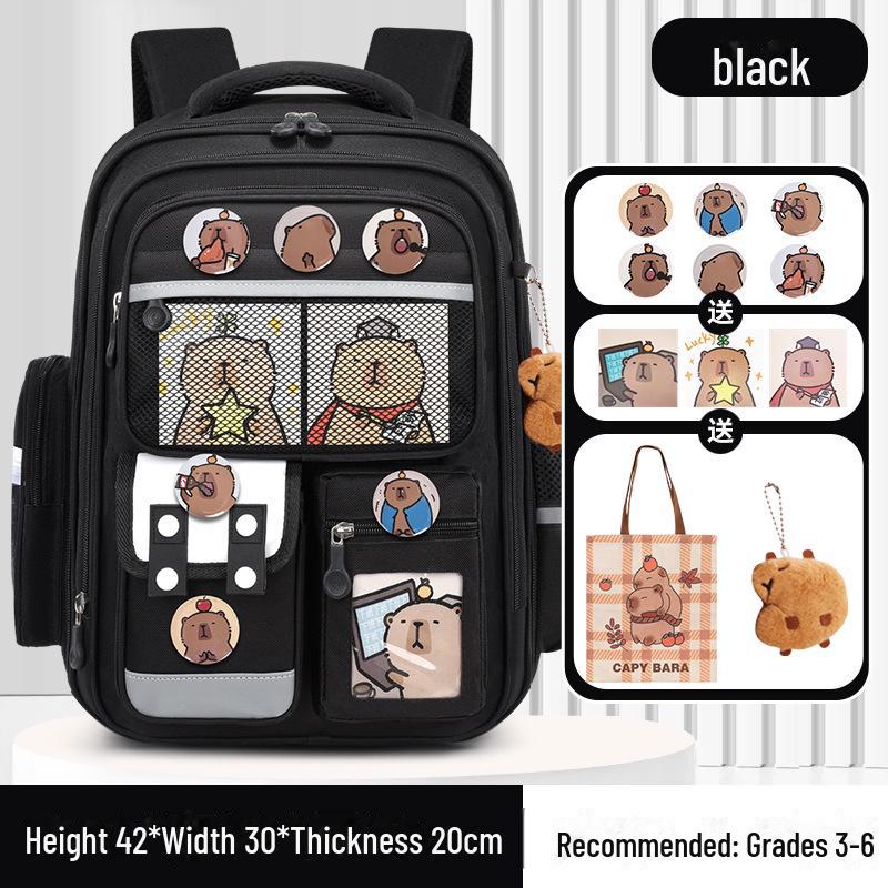Capybara Schulranzen: Süßer Rucksack mit großem Fassungsvermögen für Jungen und Mädchen in der Grundschule large schwarz von Joom DACH
