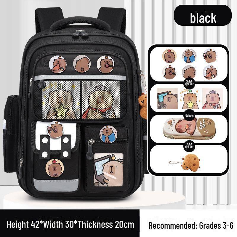 Capybara Schulranzen: Süßer Rucksack mit großem Fassungsvermögen für Jungen und Mädchen in der Grundschule large schwarz von Joom DACH