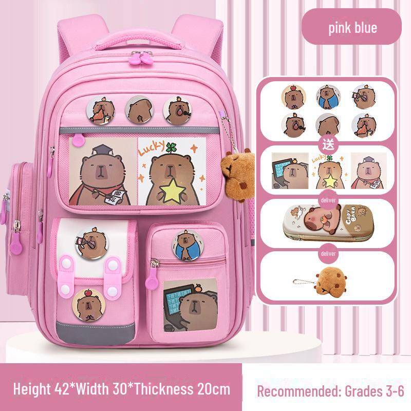 Capybara Schulranzen: Süßer Rucksack mit großem Fassungsvermögen für Jungen und Mädchen in der Grundschule small rosa von Joom DACH