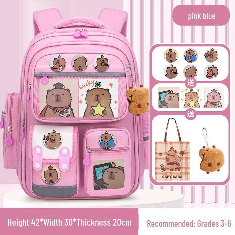 Capybara Schulranzen: Süßer Rucksack mit großem Fassungsvermögen für Jungen und Mädchen in der Grundschule small rosa von Joom DACH