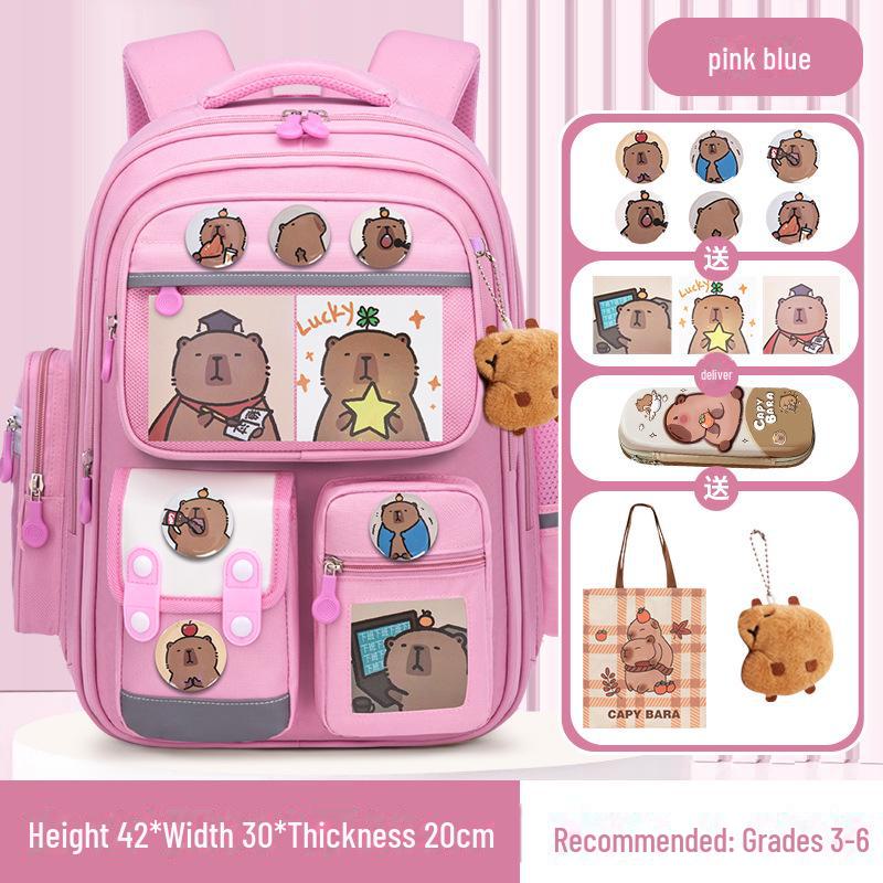 Capybara Schulranzen: Süßer Rucksack mit großem Fassungsvermögen für Jungen und Mädchen in der Grundschule small rosa von Joom DACH