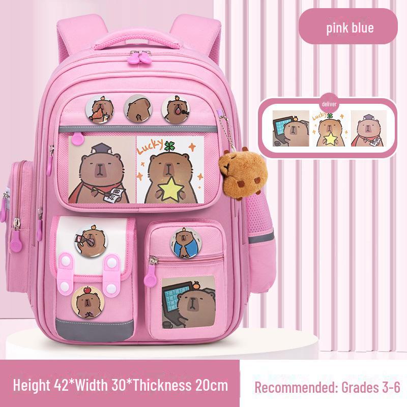 Capybara Schulranzen: Süßer Rucksack mit großem Fassungsvermögen für Jungen und Mädchen in der Grundschule small rosa von Joom DACH