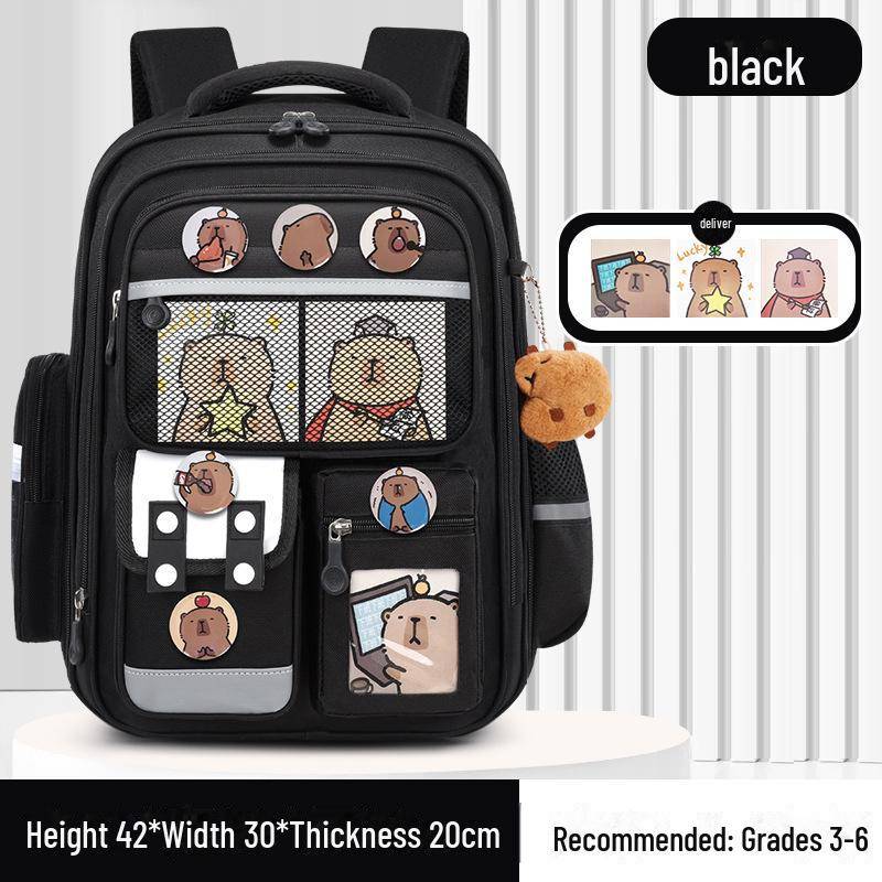 Capybara Schulranzen: Süßer Rucksack mit großem Fassungsvermögen für Jungen und Mädchen in der Grundschule small schwarz von Joom DACH