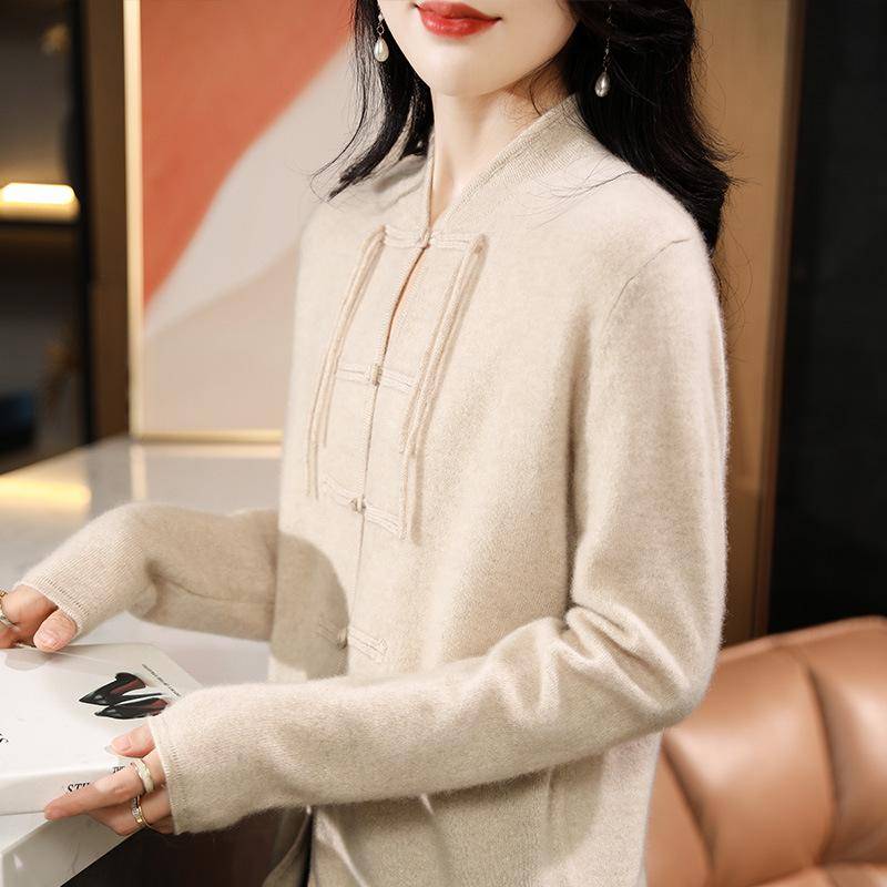 Cardigan aus reiner Wolle im chinesischen Stil für Damen für Herbst und Winter, neues Kaschmir-Strickoberteil, Retro-Vielseitigkeits-Wolljacke mit Knöpfen XXL von Joom DACH