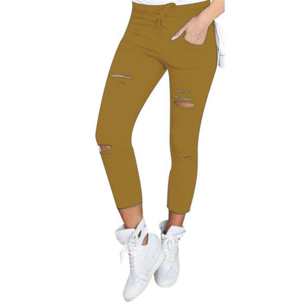 Cargo-Hosen für Damen, modisch, schlank, hohe Taille, dehnbar, dünn, gebrochenes Loch, Bleistifthose, einfarbig, Streetwear-Hose XXL khaki von Joom DACH