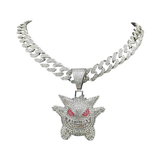 Cartoon Anhänger Kubanische Halskette Glänzende Strass Inlay Lila Goldene Silber Farbe Legierung Männer Frauen Halskette Mode Zubehör Geschenk A silber von Joom DACH