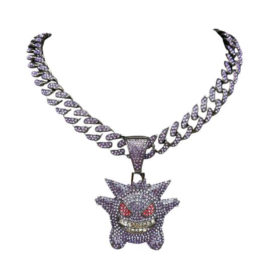 Cartoon Anhänger Kubanische Halskette Glänzende Strass Inlay Lila Goldene Silber Farbe Legierung Männer Frauen Halskette Mode Zubehör Geschenk A violett von Joom DACH