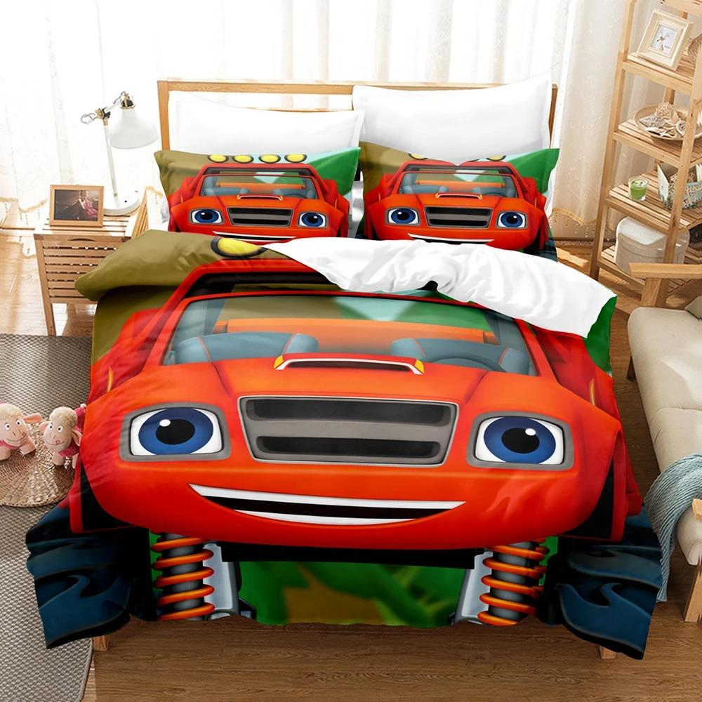 Cartoon Auto Zuhause Bettbezug Set 3D Kinder Bettwäsche Set Niedlicher Bedruckter Cartoon Bettbezug Kissenbezug, Schlafzimmer Dekoration 135x200cm von Joom DACH