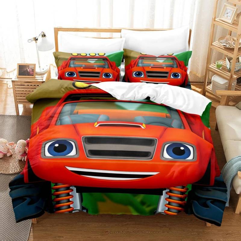 Cartoon Auto Zuhause Bettbezug Set 3D Kinder Bettwäsche Set Niedlicher Bedruckter Cartoon Bettbezug Kissenbezug, Schlafzimmer Dekoration 135x200cm von Joom DACH