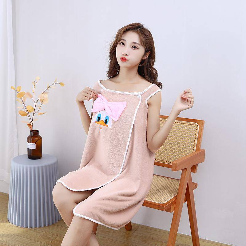 Cartoon-Baderock aus Korallensamt kann weiche, saugfähige und haarlose Badetuch-Sling-Haushalts-Damen-Baderock-Bademäntel tragen 100*145cm khaki von Joom DACH