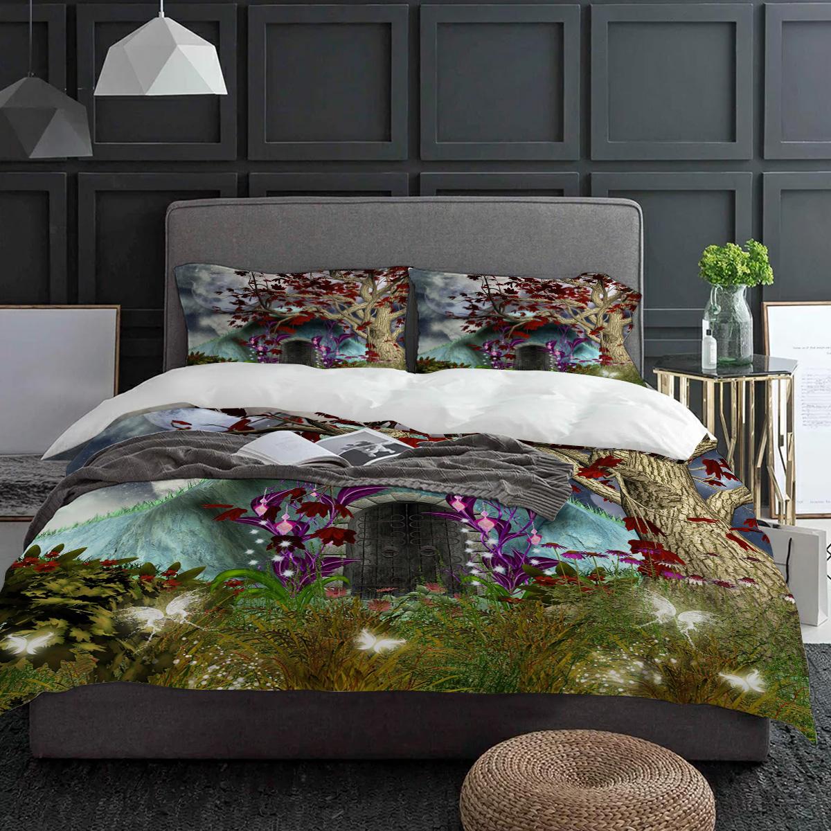 Cartoon Baumhaus Mond Bettwäsche Set 3tlg Jungen Mädchen Bettbezug Kissenbezug Kinder Erwachsene Bettdeckenbezug Doppelbett Set Heimtextilien EU single(135x200cm) von Joom DACH