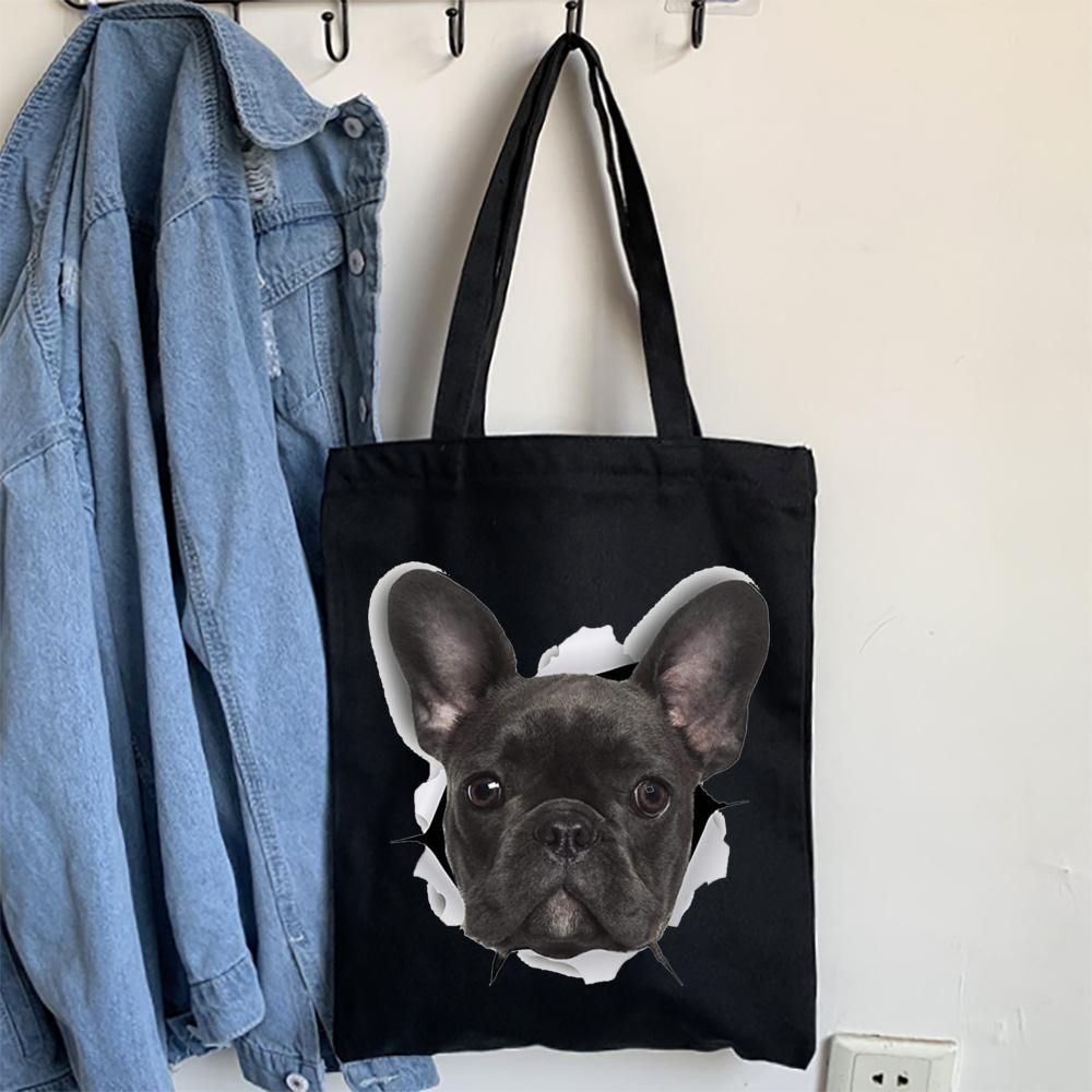 Cartoon Bulldog Katze Einkaufstasche Frau Shopper Falten Leinwand 2022 Tote Reisetaschen Designer Handtaschen Gedruckt Tuch Schulter Damen Stoff von Joom DACH