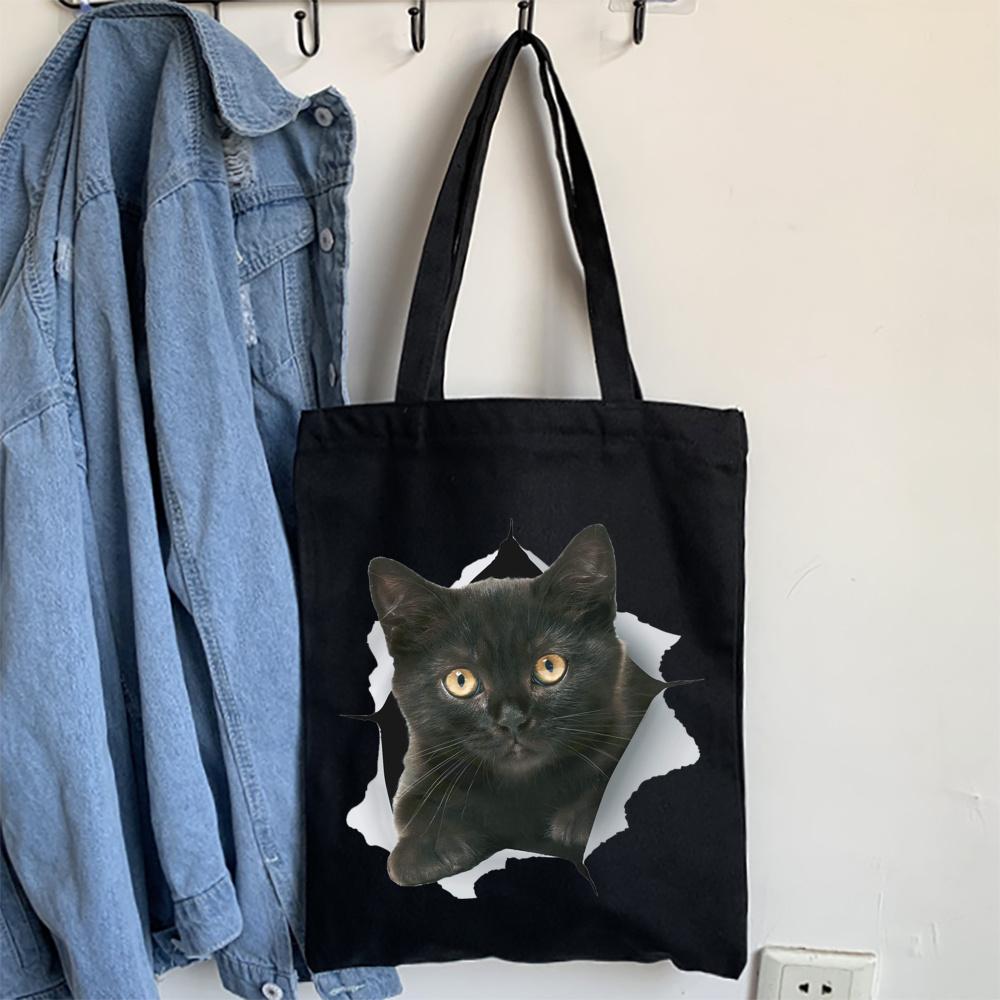 Cartoon Bulldog Katze Einkaufstasche Frau Shopper Falten Leinwand 2022 Tote Reisetaschen Designer Handtaschen Gedruckt Tuch Schulter Damen Stoff von Joom DACH