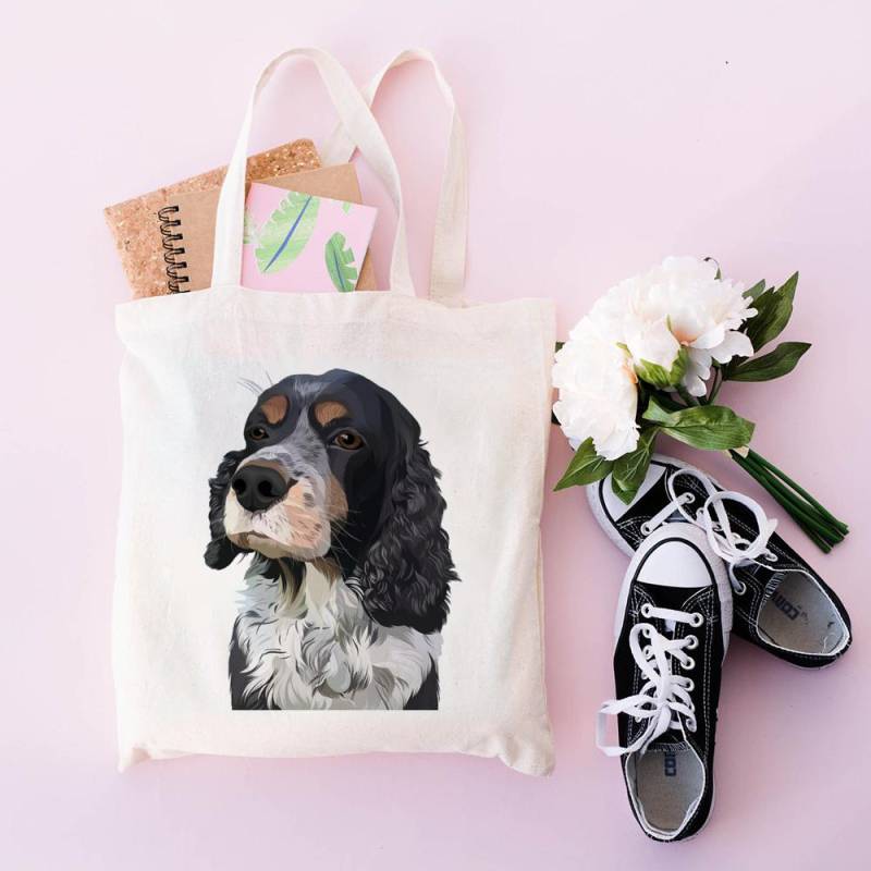 Cartoon Bulldog Katze Einkaufstasche Frau Shopper Falten Leinwand 2022 Tote Reisetaschen Designer Handtaschen Gedruckt Tuch Schulter Damen Stoff von Joom DACH