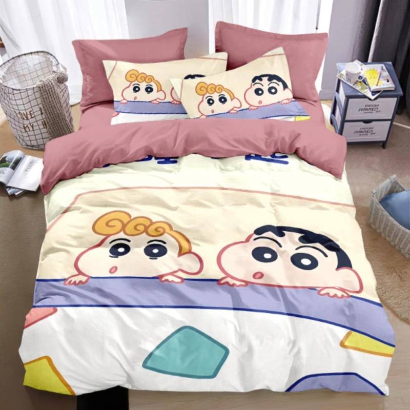 Cartoon Crayon Shin chan ,Mikrofaser Bettwäschesets, Kinderbettwäsche mit Reißverschluss Raumdeko Bettbezug für Jugendliche Erwachsene 90x200cm von Joom DACH