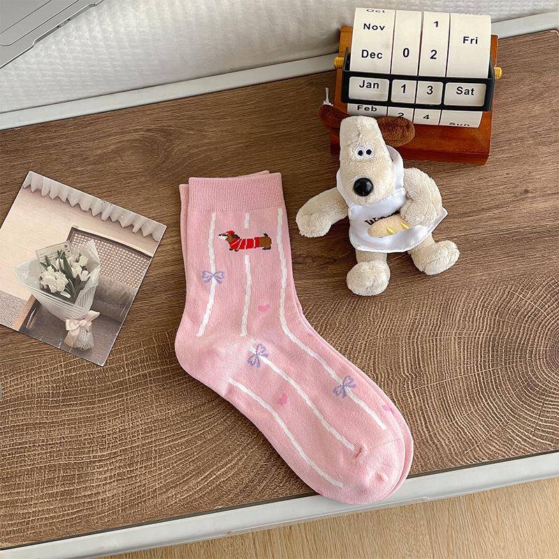 Cartoon Dackel Welpensocken, Mädchen Mid-Calf Socken und Niedliche Mädchen Lange Strümpfe für Frühling und Sommer 1 pair rosa von Joom DACH
