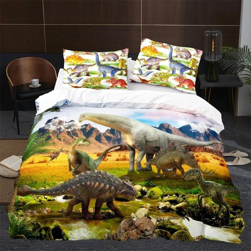Cartoon Dinosaur Bettbezug King Queen Größe Jurassic World Thema Bettwäscheset für Kinder Jungen Antikes Tier Polyester Steppdeckenbezug 70x133cm 2pcs von Joom DACH