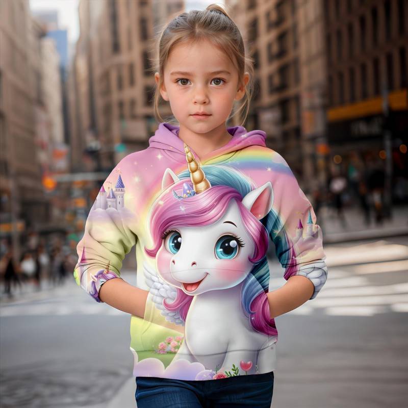 Cartoon Einhorn 3D-Druck Mädchen süße Hoodies Langarm Kapuzenpullover Top schöne Pullover Frühling Herbst 2024 Kleidung 110CM von Joom DACH