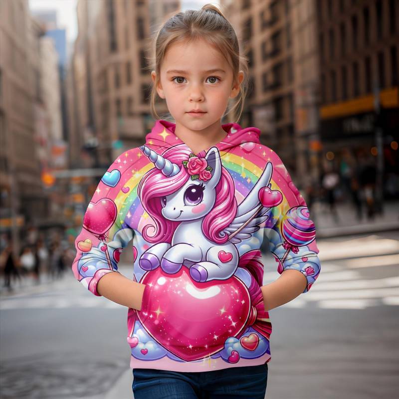 Cartoon Einhorn 3D-Druck Mädchen süße Hoodies Langarm Kapuzenpullover Top schöne Pullover Frühling Herbst 2024 Kleidung 120CM von Joom DACH