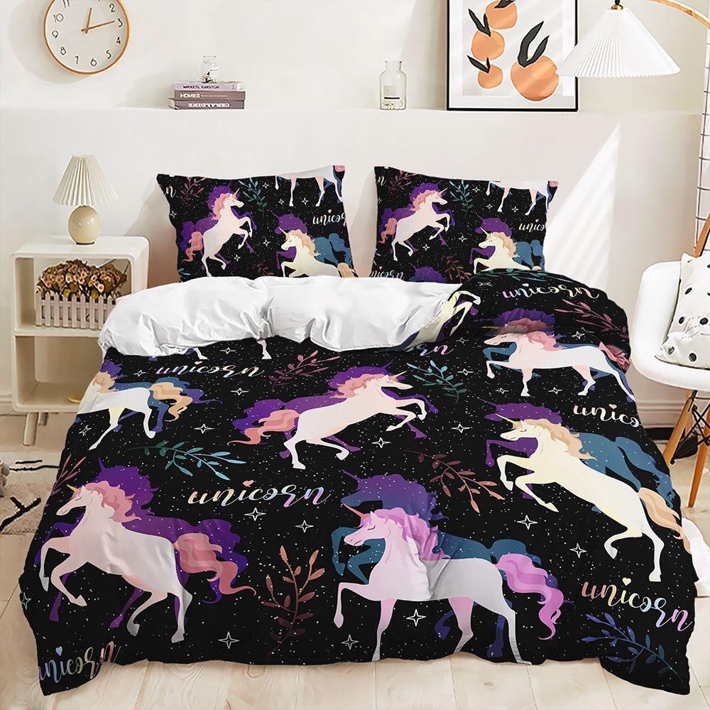 Cartoon Einhorn Bettwäsche Set King Queen Größe Regenbogen Einhörner Bettbezug Set mit Kissenbezug Polyester Bettwäsche für Kinder Mädchen cot size 70x133cm von Joom DACH