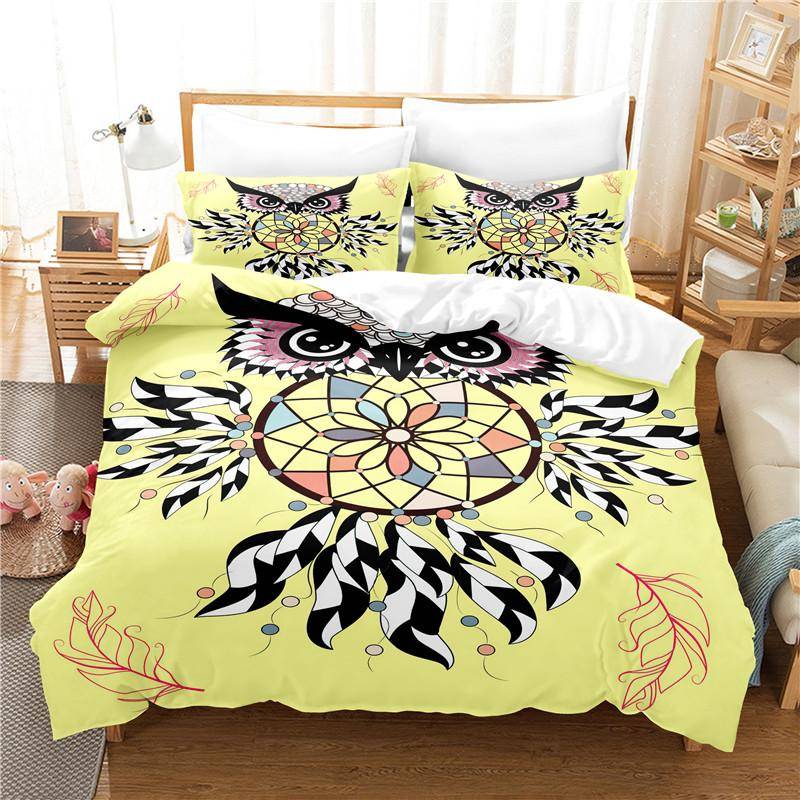 Cartoon-Eule-Bettwäsche-Set Bettbezug-Set 3D-Bettwäsche Digitaldruck Bettwäsche Queen-Size-Bettwäsche-Set Mode-Design EU single(135x200cm) von Joom DACH