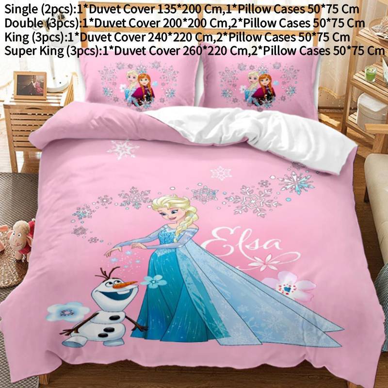 Cartoon Frozen 3D Charaktere Bettwäsche Set Steppdecke Bettbezug mit Kissenbezug Single von Joom DACH