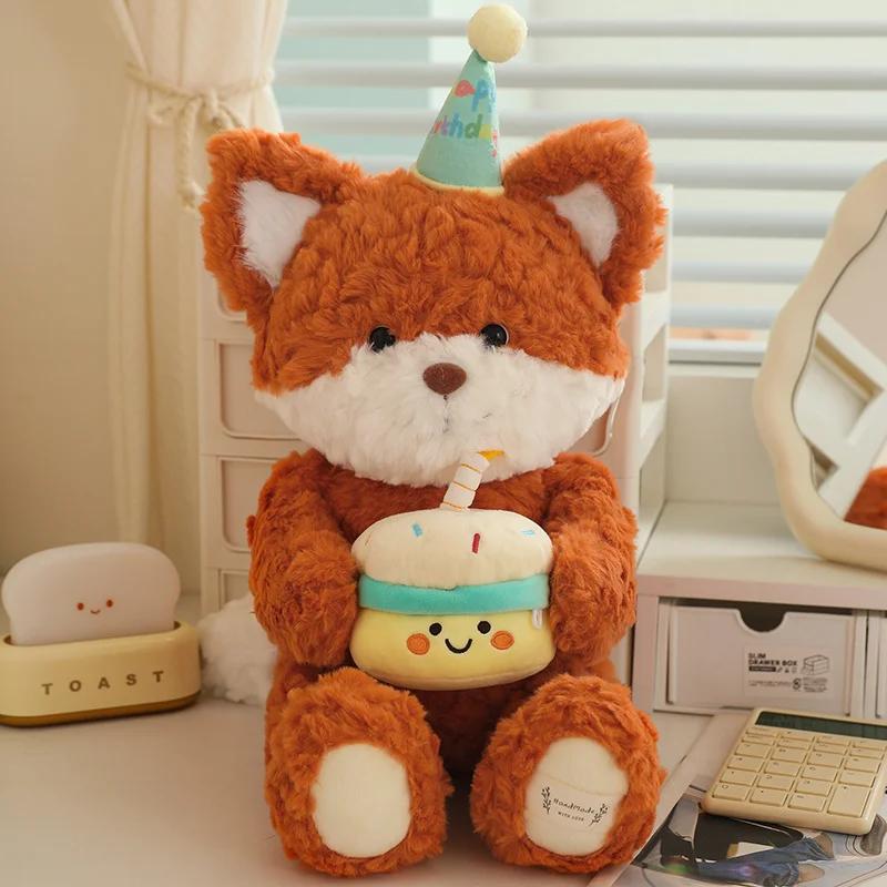 Cartoon Geburtstagstorte Bär Fuchs Plüschtiere Stofftier Raumdekoration Kinder Schlafkissen Alles Gute zum Geburtstag Geschenk 40cm von Joom DACH