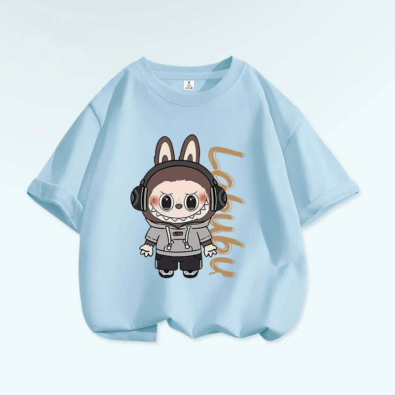 Cartoon Grafik Monster Elf Labubu Kinder Bedrucktes T-Shirt Sommer Herren und Damen Lässig Outdoor Mädchen Kurzarm T-Shirt Top XS von Joom DACH