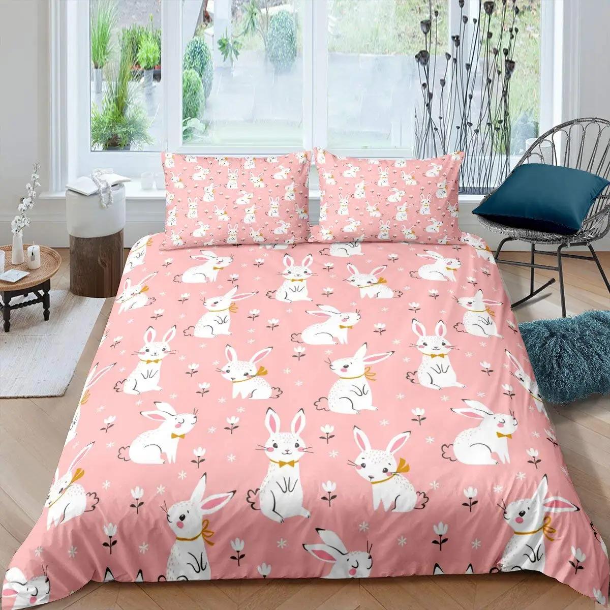 Cartoon Hase Häschen Bettwäsche Set Für Kinder Mädchen Frauen Polyester Bettbezug Steppdeckenbezug Mit Kissenbezug Polyester Bettdeckenbezug 150x200cm 3pcs von Joom DACH