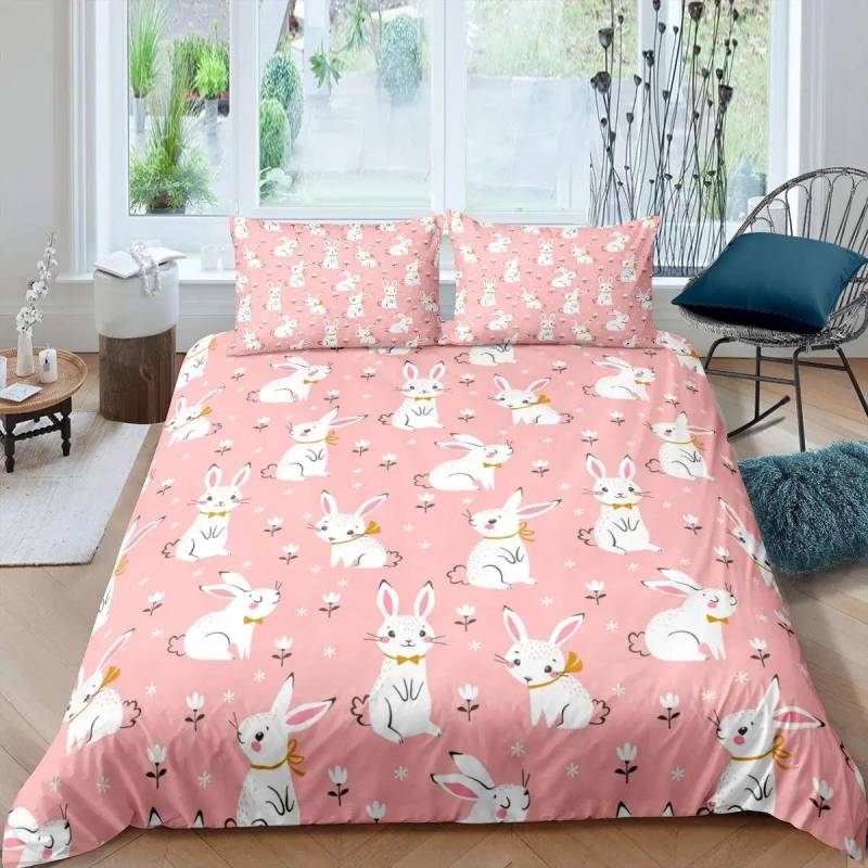 Cartoon Hase Häschen Bettwäsche Set Für Kinder Mädchen Frauen Polyester Bettbezug Steppdeckenbezug Mit Kissenbezug Polyester Bettdeckenbezug 150x200cm 3pcs von Joom DACH