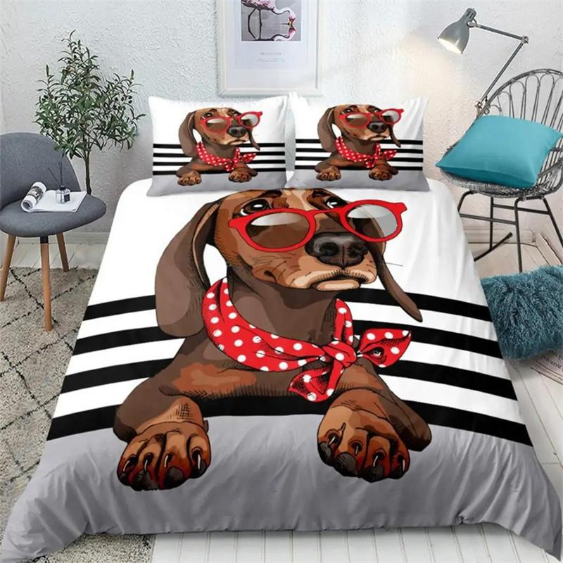 Cartoon Haustier Bettwäsche Set Dackel Wursthund Bettbezug Set Niedlich Kinder Teenager Steppdeckenbezug Taupe Bettdecke Hund Heimtextil 70x133cm 2pcs von Joom DACH