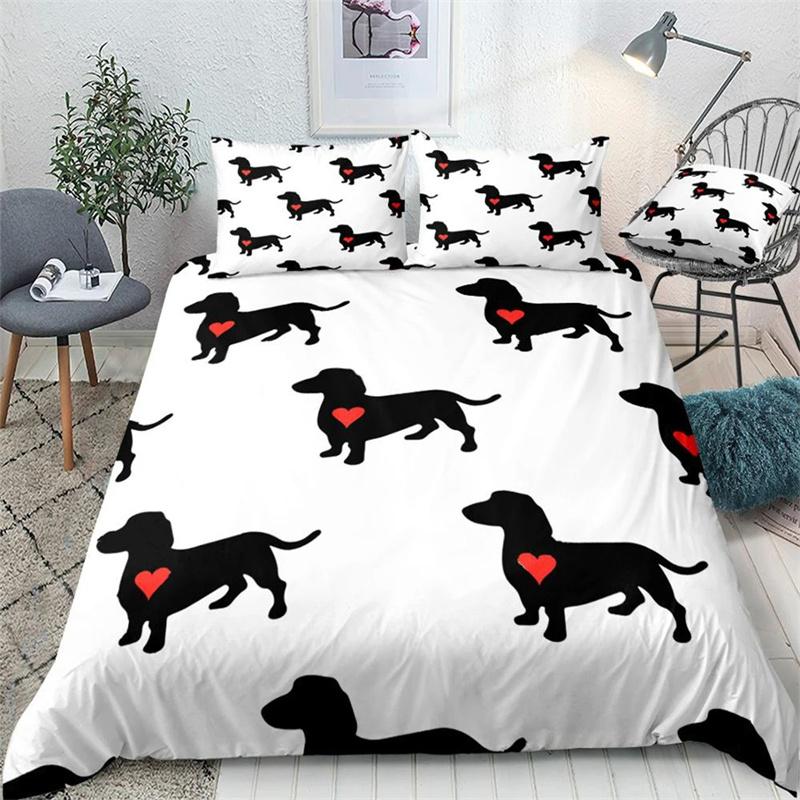 Cartoon Haustier Bettwäsche Set Dackel Wursthund Bettbezug Set Niedlich Kinder Teenager Steppdeckenbezug Taupe Bettdecke Hund Heimtextil EU single(135x200cm) von Joom DACH