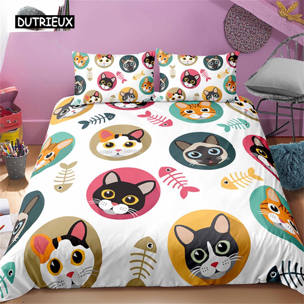 Cartoon Haustier Katzen Bettwäsche Set Bunte Nähte Tier Bettbezug Katzenliebhaber Exklusives Geschenk Für Schlafzimmer Dekoration Frauen Männer EU single(135x200cm) von Joom DACH