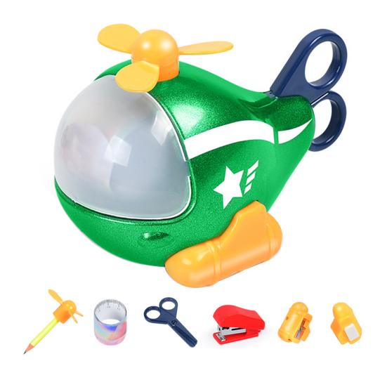 Cartoon Hubschrauber Spielzeug mit Bleistift Schere 6-in-1 Spitzer Radiergummi Hefter Lineal Kinder Schreibwaren Flugzeug grün Cartoon Hubschrauber Spielzeug mit Bleistift Schere 6-in-1 Spitzer Radiergummi Hefter Lineal Kinder Schreibwaren Flugzeug grün von Joom DACH