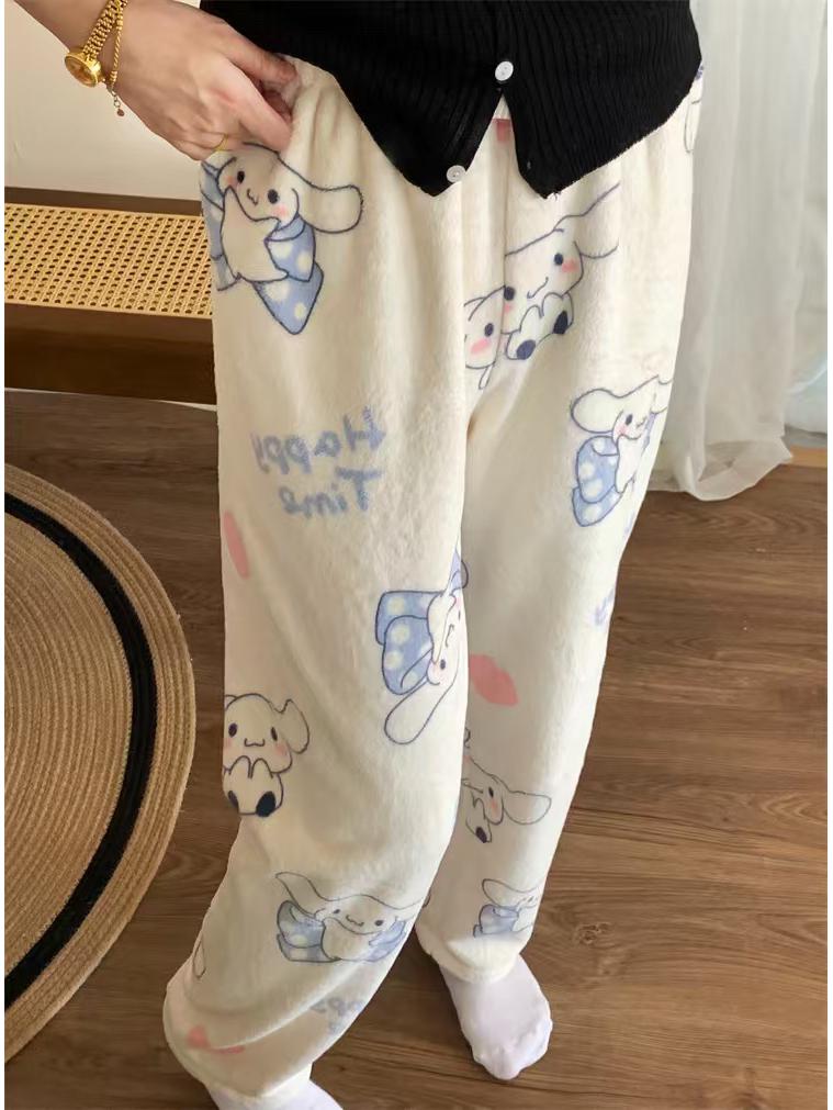 Cartoon KT Katze Weihnachten Flanell Pyjamahose für Damen - Gemütliche Herbst/Winter Kitty Fleece Nachtwäsche L von Joom DACH