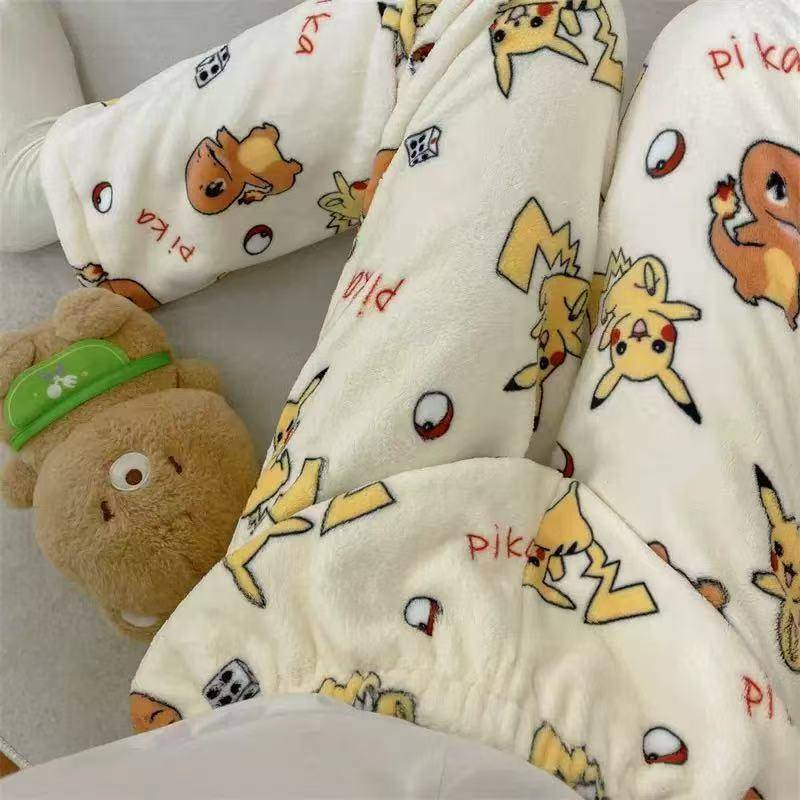 Cartoon KT Katze Weihnachten Flanell Pyjamahose für Damen - Gemütliche Herbst/Winter Kitty Fleece Nachtwäsche M von Joom DACH