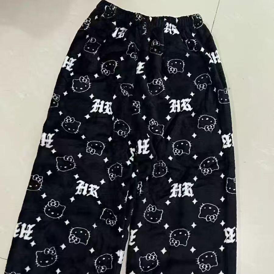 Cartoon KT Katze Weihnachten Flanell Pyjamahose für Damen - Gemütliche Herbst/Winter Kitty Fleece Nachtwäsche M von Joom DACH