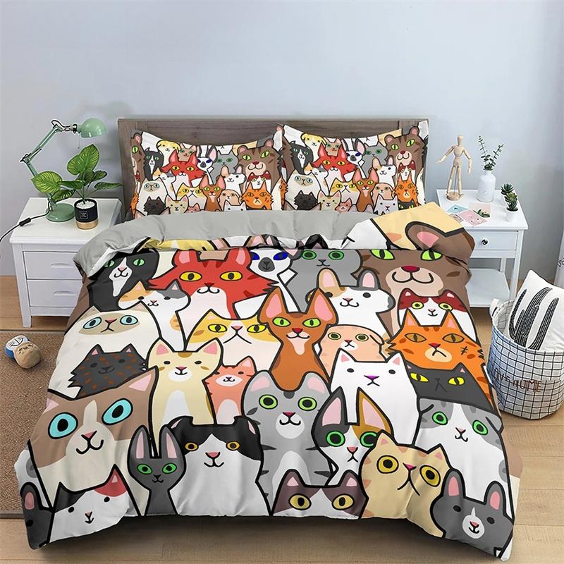 Cartoon Katze König Königin Bettbezug Bunt Lieblich Tier Bettwäsche Set Kinder Haustier Kätzchen Steppdeckenbezug Weicher Polyester Bettdeckenbezug 70x133cm 2pcs von Joom DACH