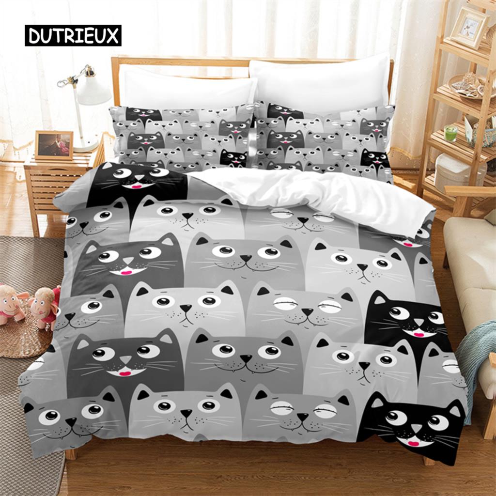 Cartoon Kinder Katze Bettwäsche Set Bettbezug-Set 3D Bettwäsche Digitaldruck Bettwäsche Queen-Size-Bettwäsche-Set Mode-Design EU single(135x200cm) von Joom DACH