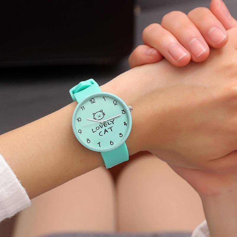 Cartoon Kinder Quarzuhr Silikon Candy Farbe Student Uhr Mädchen Uhr Mode Katze Uhren Kinder Armbanduhr grün von Joom DACH