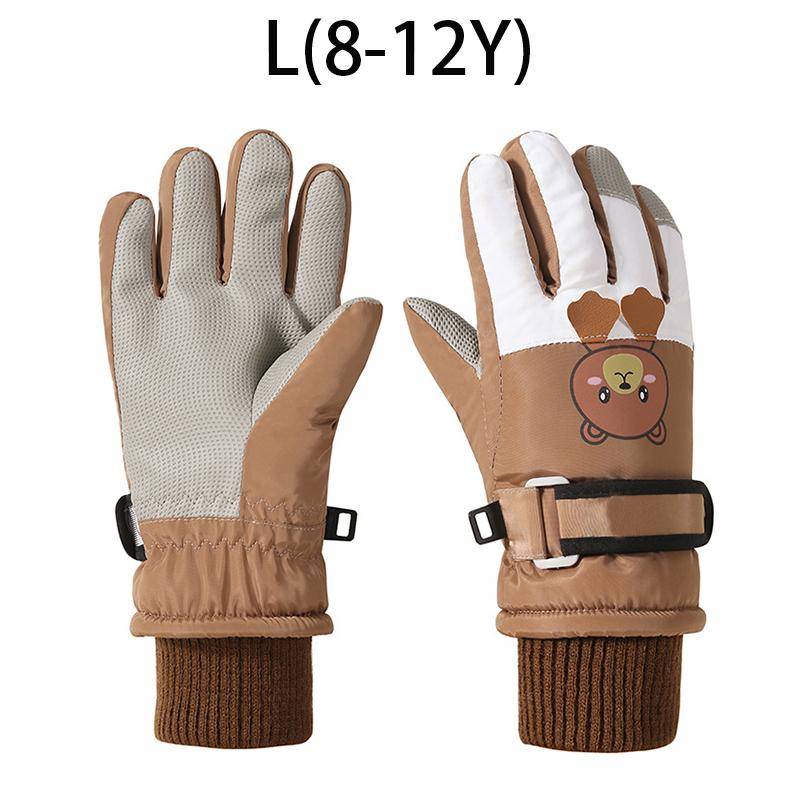 Cartoon-Kinderhandschuhe, verdickt, warm, für den Winter, Ski, Fünf-Finger-Handschuhe für Kinder, winddicht, für Jungen und Mädchen, Schneezubehör, 4–12 Jahre L khaki von Joom DACH