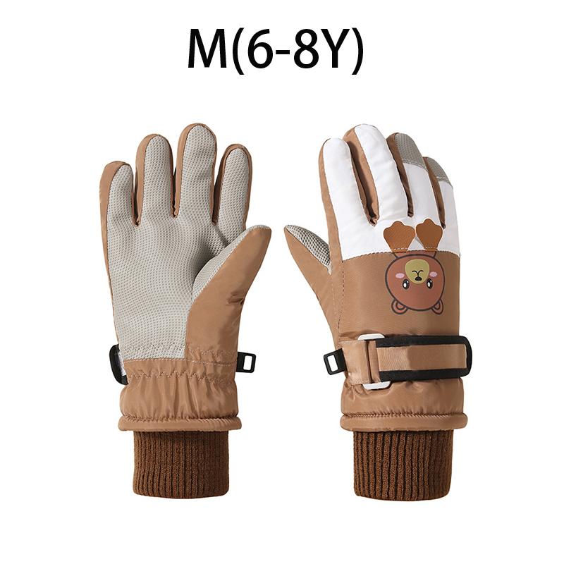 Cartoon-Kinderhandschuhe, verdickt, warm, für den Winter, Ski, Fünf-Finger-Handschuhe für Kinder, winddicht, für Jungen und Mädchen, Schneezubehör, 4–12 Jahre M khaki von Joom DACH
