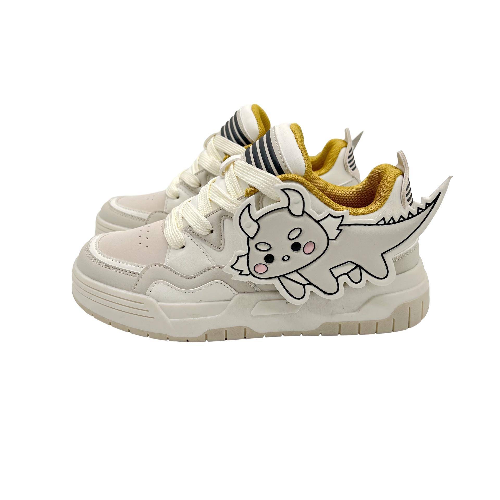 Cartoon Kleiner Dinosaurier Board Schuhe Nische College Brot Freizeitschuhe Persönlichkeit Dicke Sohle Sneaker Damen Frühling 40 weiß von Joom DACH