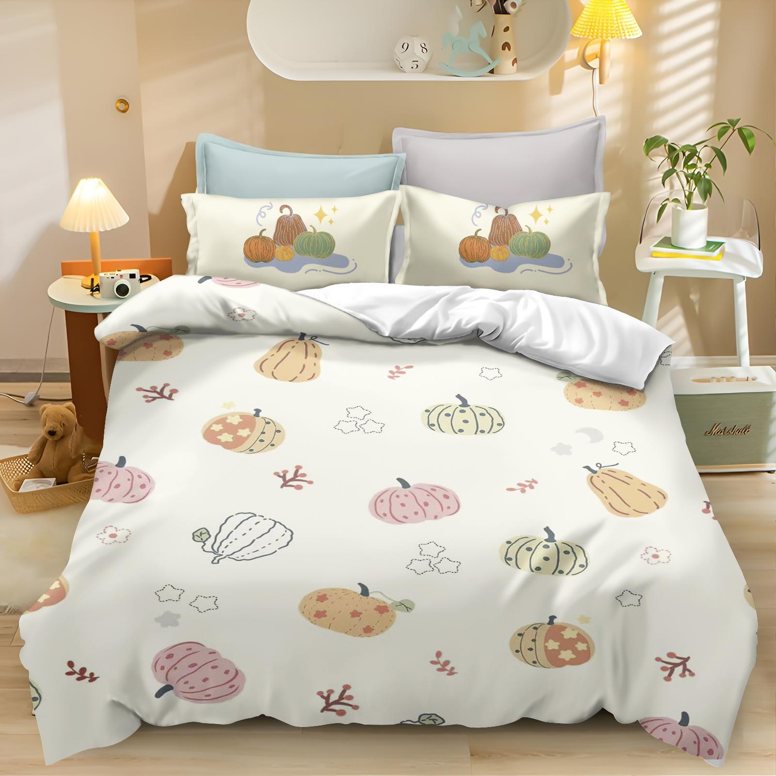 Cartoon Kürbis Bettbezug Schlafzimmer 3-teiliges Set Kinder Niedlich Polyester Weich Atmungsaktiv Bettdecke Animation Bettwäsche 90x200cm von Joom DACH