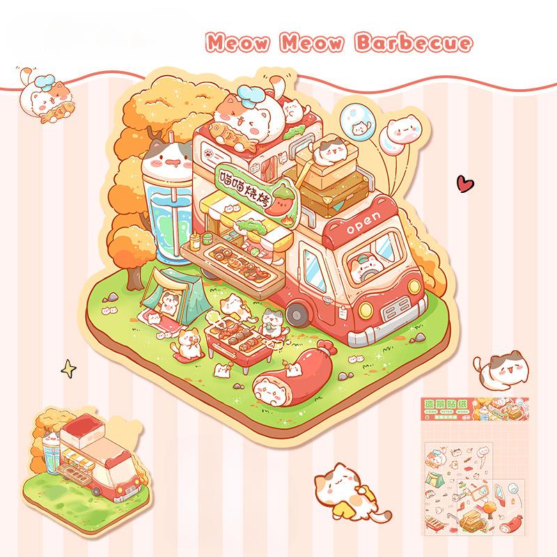 Cartoon Miniatur Szene 3D Aufkleber Retro DIY PET Landschaft Aufkleber Dekompression Koreanische Schreibwaren Scrapbooking Poster von Joom DACH