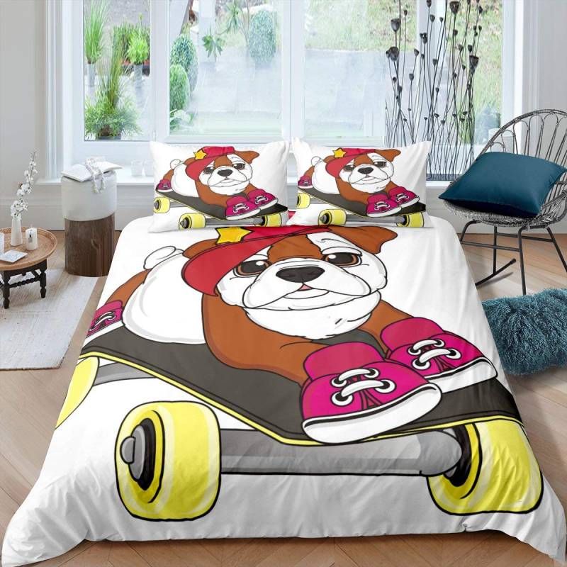 Cartoon Mops Bettbezug Set Niedliches Hunde Thema Bettwäsche Set King Queen Größe Weicher Bettdeckenbezug für Kinder Polyester Bettwäsche EU single(135x200cm) von Joom DACH