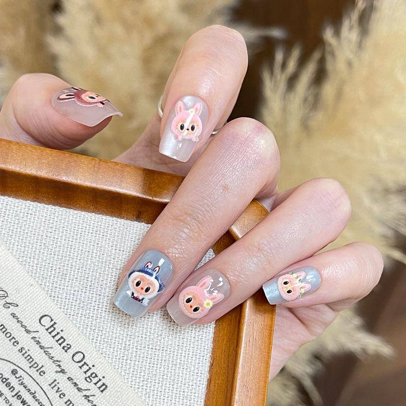 Cartoon Nagelkunst Tragbare Nägel, Niedliche Nagelkunststücke, Abnehmbare Kurze Nagelaufkleber XS von Joom DACH