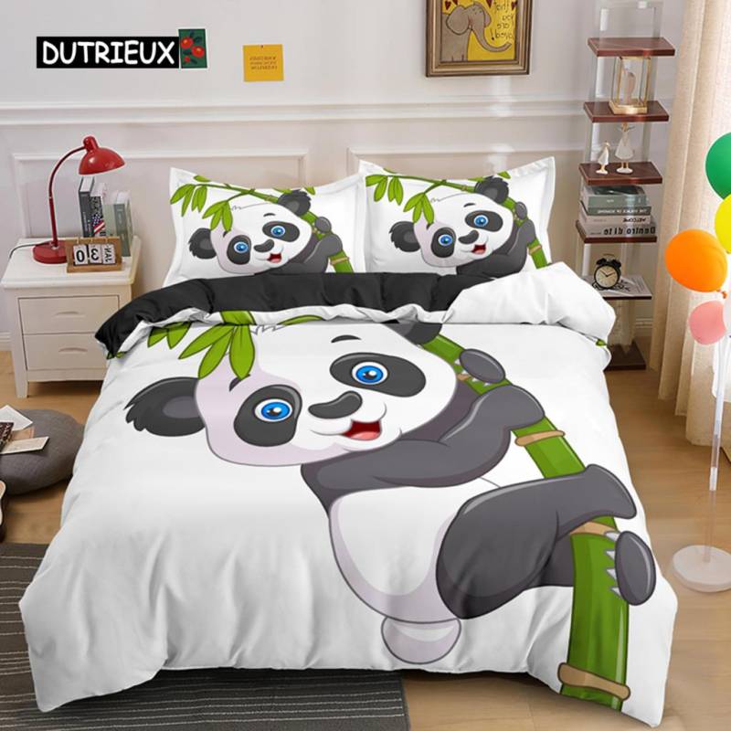 Cartoon Panda 3D Bettwäsche Set Bedruckt Niedliches Tier Bettbezug Set Einzelbett Doppelbett Queen-Size King-Size Polyester Steppdeckenbezug für Kinder Mädchen EU single(135x200cm) von Joom DACH